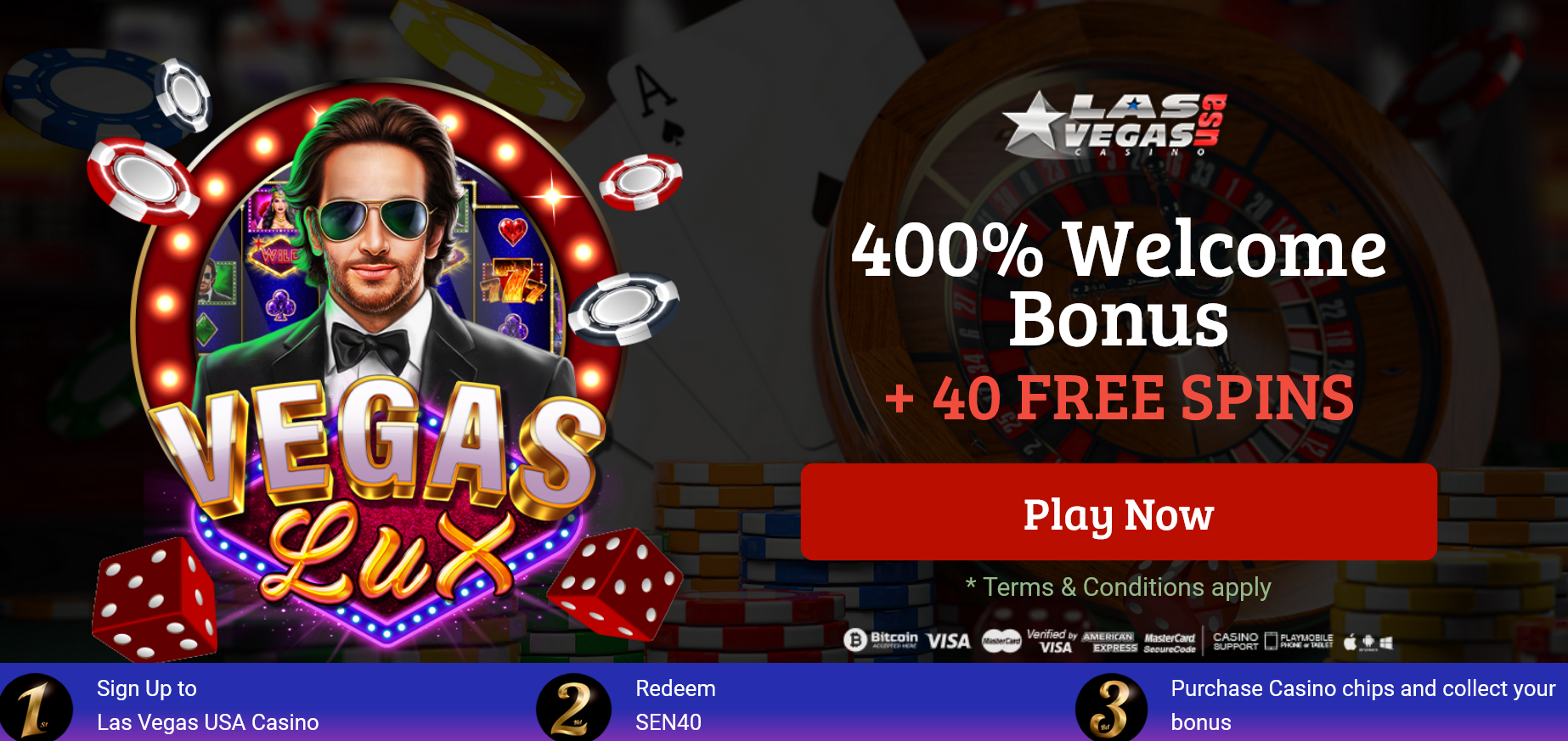 400%
                                    WELCOME BONUS | + 40 FREE SPINS